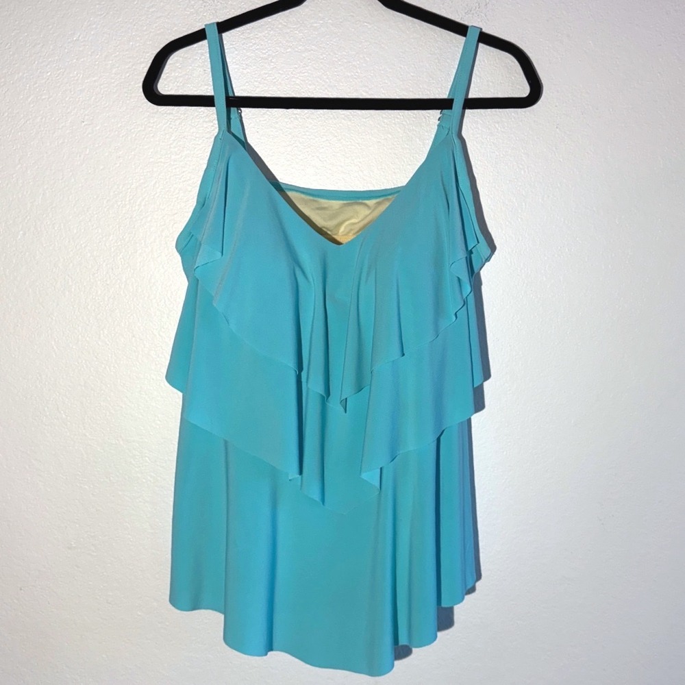 Aqua Green Turquoise Blue Ruffle Tiered Tankini Swim Top Plus Size 18W